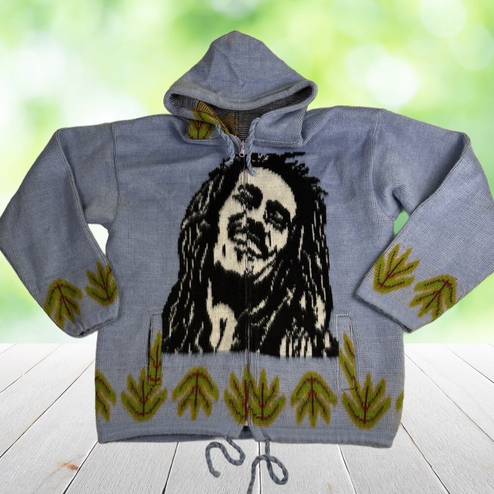Vintage BOB MARLEY Full Zip Hooded Sweater Otavalo Ecuador Reggae Rasta Mens M